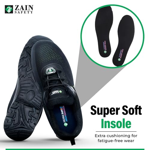 ZAIN Low Ankle Safety Shoes | BIS Approved, Breathable Upper | Lightweight, Sporty Design, Composite Toe | Black | Phantom, Size 10 - Image 2