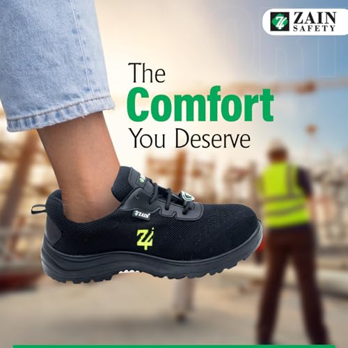ZAIN Low Ankle Safety Shoes | BIS Approved, Breathable Upper | Lightweight, Sporty Design, Composite Toe | Black | Phantom, Size 10 - Image 4