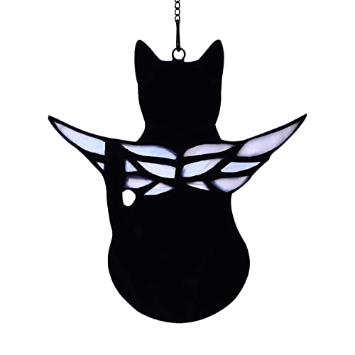 BOXCASA Black Cat Memorial Gifts for Loss of Cat Handmade Stained Glass Suncatcher with Angel Wings Pet Sympathy Gift Window Hanging Decor - Image 1