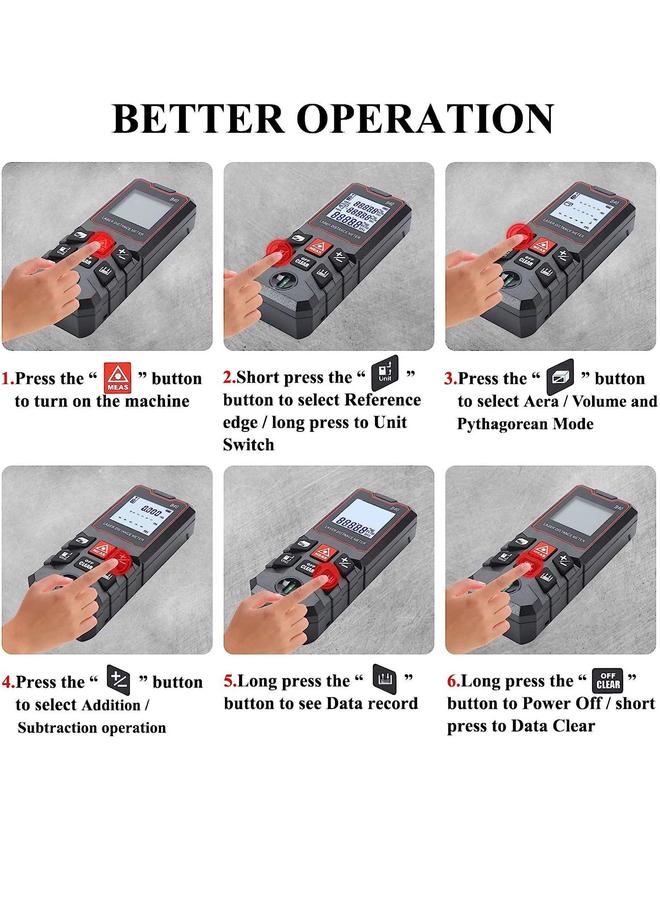 HOMESTAR Laser Measure 40M, Ft/in/M Unit Switch Digital Tape with Bubble Level Measurement Tool,LCD Backlit Distance Pythagorean Mode Area and Volume Measuring  - Image 3