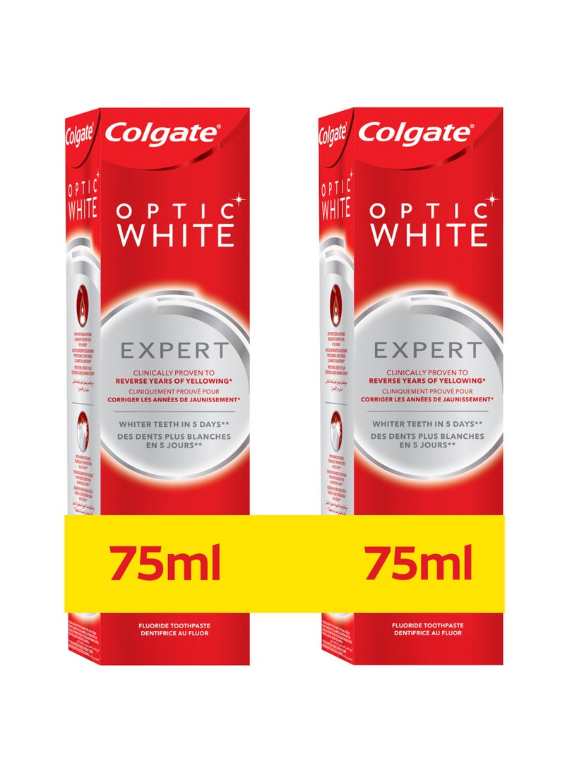 Colgate معجون أسنان أوبتيك وايت إكسبيرت لتبييض الأسنان عبوة من 2 - Image 1