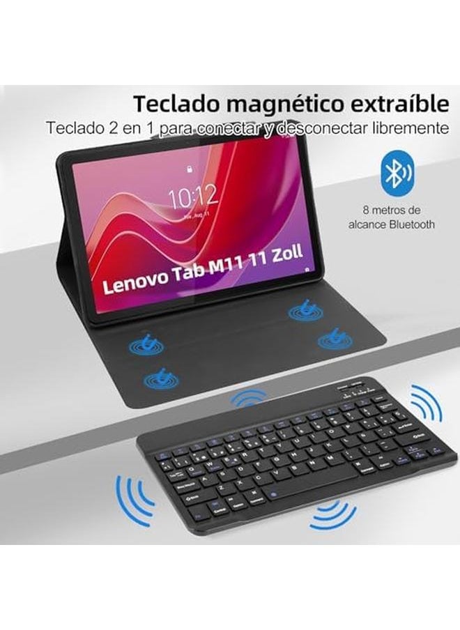 erorex - Keyboard Case For Lenovo Tab M11 2024 11'' Tb330Fu Tb330Xu Spanish Keyboard Case Qwerty Wireless Bluetooth Keyboard Removable For Lenovo Tab M11 2024 Tablet 11 Inches Black - Image 1