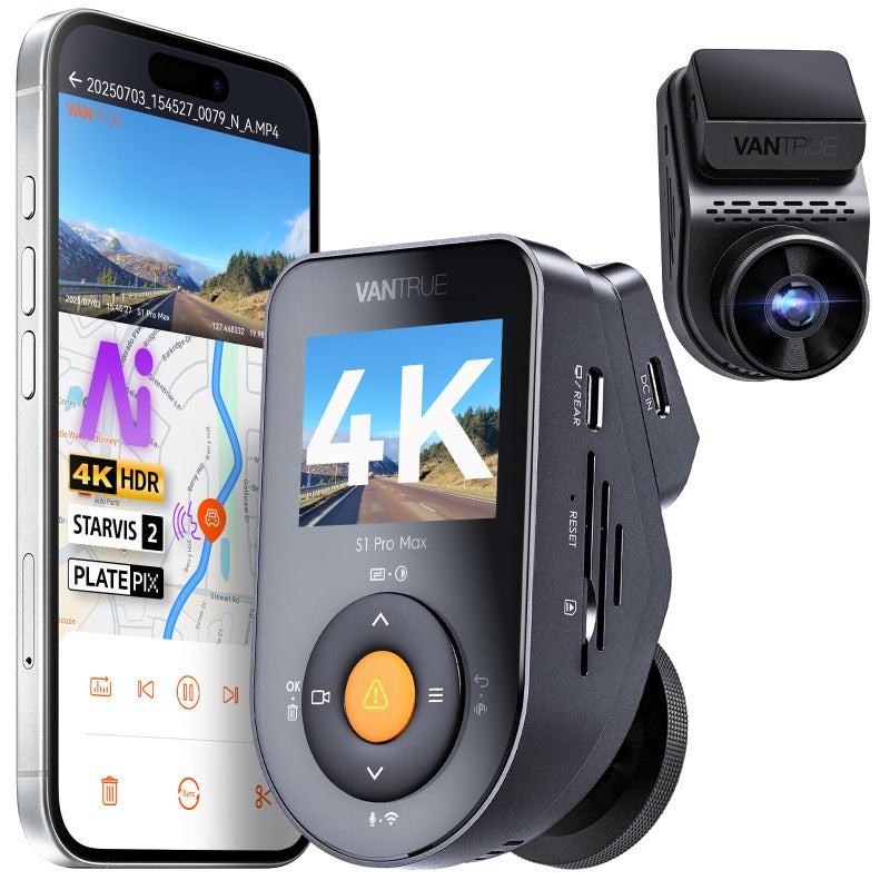Vantrue S1 Pro Max AI Dash Cam ADAS 4K Dash Camera with Parking Mode VoiceAPP Control 5GHz WiFi STARVIS 2 HDR PlatePix Night Vision GPS Support 1TB - Image 2