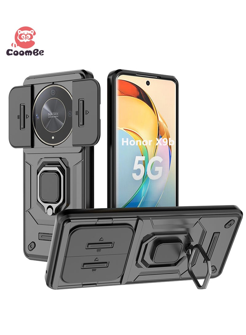 CoomBe Slide Camera Lens Cover Phone Case Honor X9b 5G Cover Luxury Armor PC Shockproof Metal Ring Stand Protective Back Cover  - Image 1