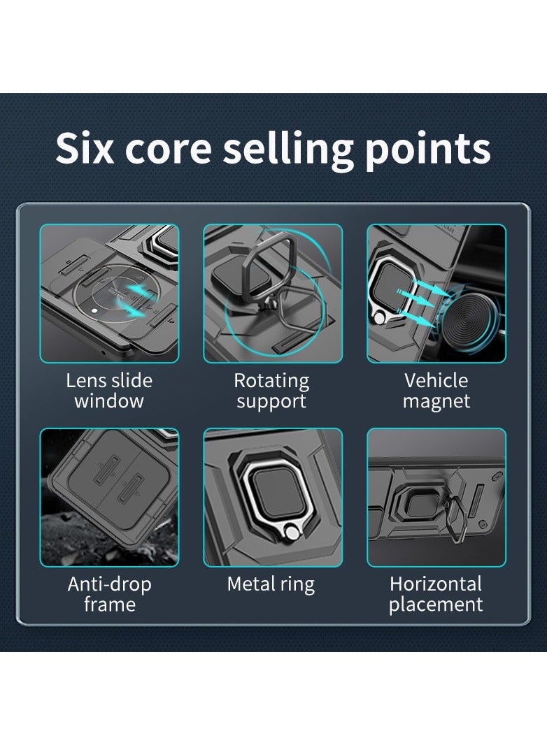 CoomBe Slide Camera Lens Cover Phone Case Honor X9b 5G Cover Luxury Armor PC Shockproof Metal Ring Stand Protective Back Cover  - Image 5