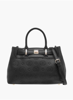 ELLE Monogram Textured Tote Bag with Detachable Strap and Handles  - Image 1