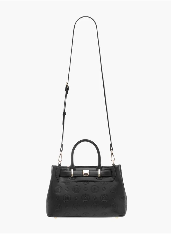 ELLE Monogram Textured Tote Bag with Detachable Strap and Handles