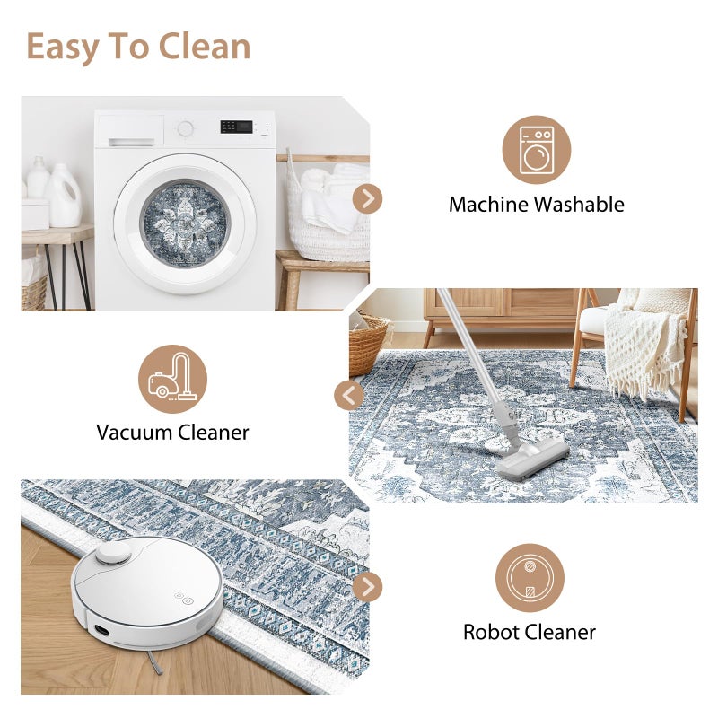Bestsweetie 3x5 منطقة سجاد قابلة للغسل لغرفة المعيشة لا يوجد كومة سجادة بوهو لدخول غرفة النوم غرفة الطعام عتيقة طباعة السجادة غير المنحوتة 3 × 5 أقدام رمادية باللونين الأبيض - Image 5