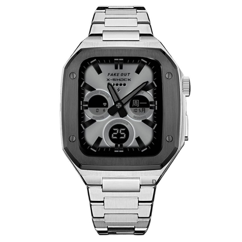 سوار ساعة ذكية سوار معدني من الستانلس ستيل متوافق باللون أسود قابل للتعديل مع Apple Watch 42/44/45/49mm بملاءمة قابلة للتعديل وحزام بديل بتصميم معدني أنيق - Image 3