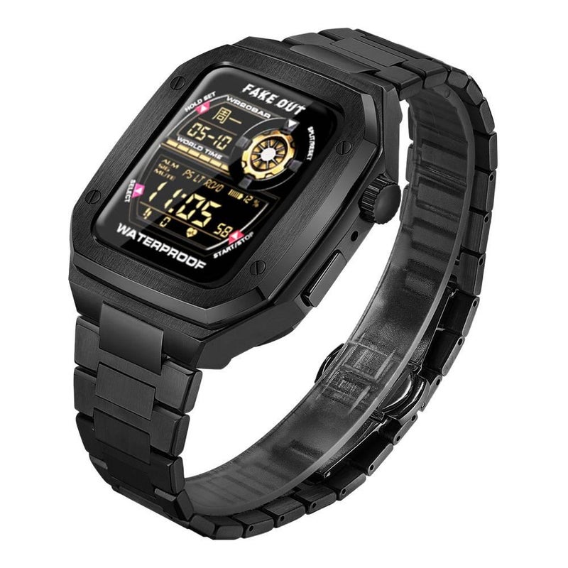 سوار ساعة ذكية سوار معدني من الستانلس ستيل متوافق باللون أسود قابل للتعديل مع Apple Watch 42/44/45/49mm بملاءمة قابلة للتعديل وحزام بديل بتصميم معدني أنيق - Image 1
