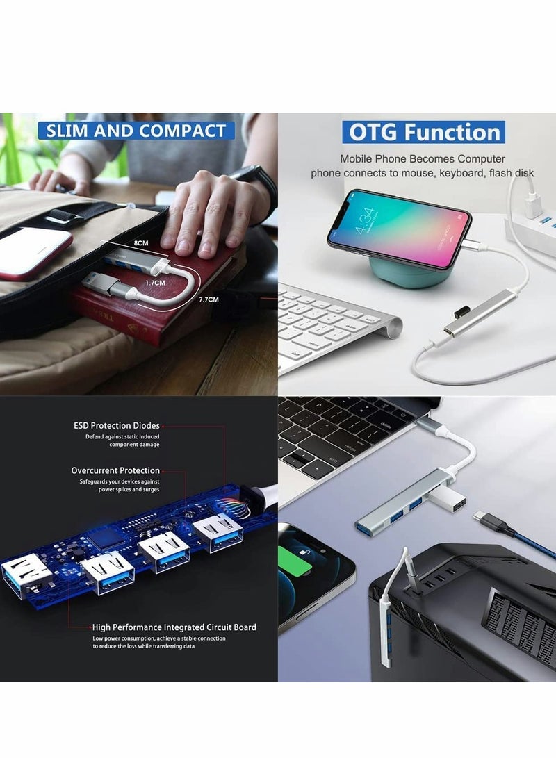 4-Port USB C Hub Adapter with 3.0 and 2.0 Ports, USB Extender Splitter for Mac Pro/Mini, Surface Pro, Desktop PCs, Laptops, and Mobile HDDs, Type-C Docking Station - Image 3