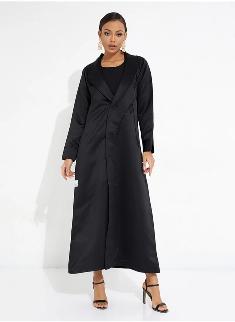 Rosette Abaya Black Jacket Embroidered Abaya