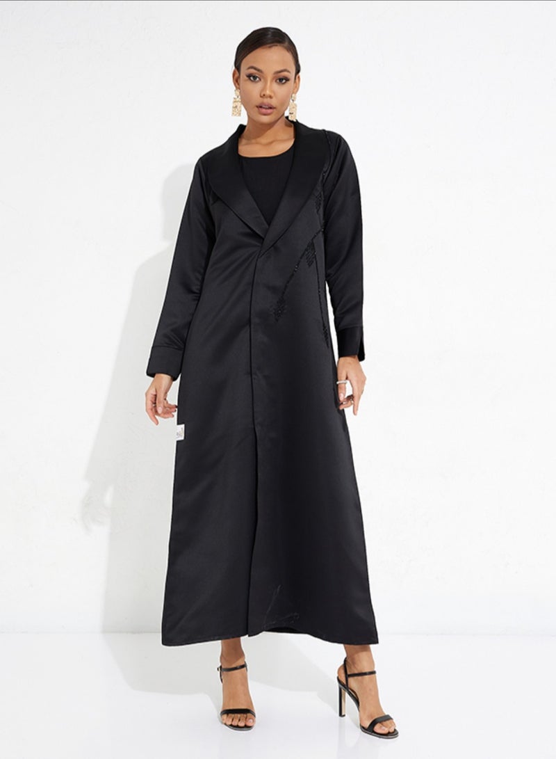 Rosette Abaya Black Jacket Embroidered Abaya  - Image 1