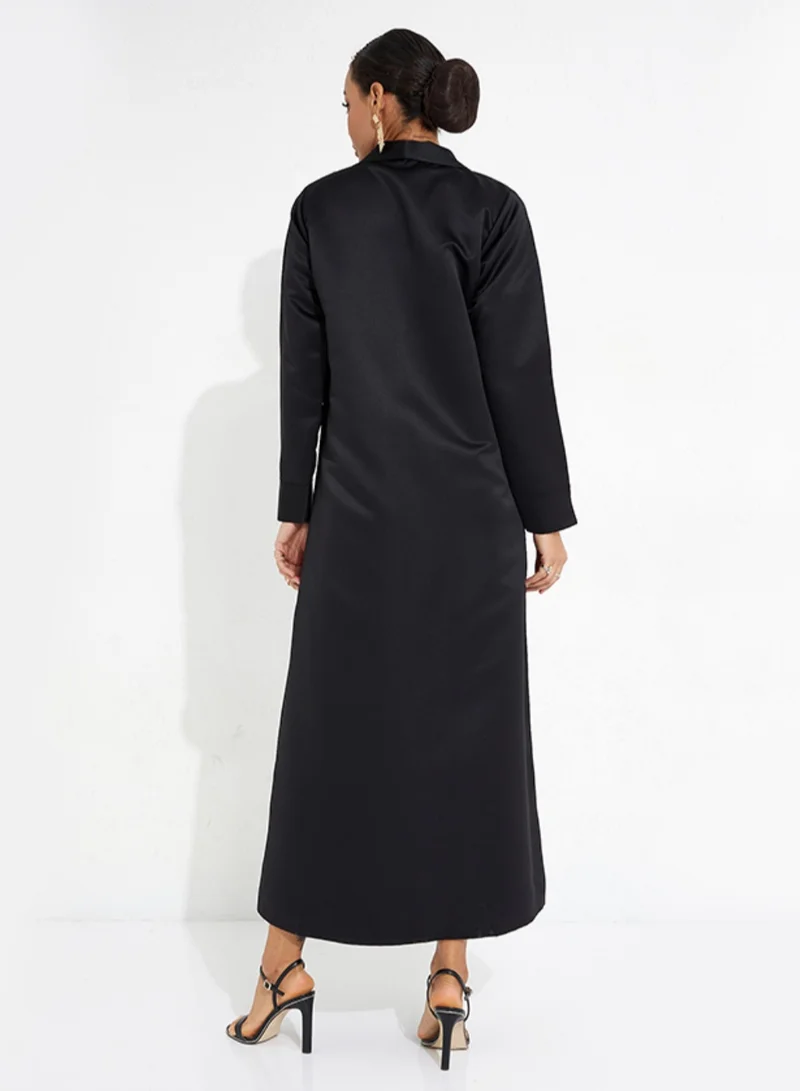 Rosette Abaya Black Jacket Embroidered Abaya