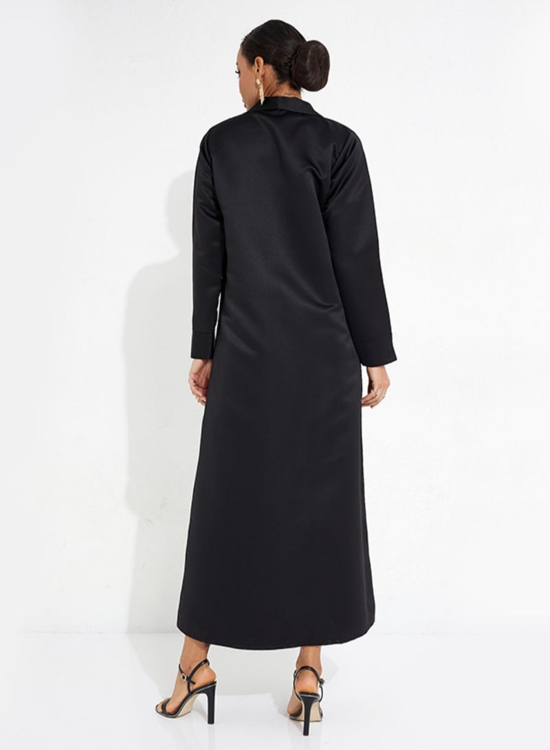 Rosette Abaya Black Jacket Embroidered Abaya  - Image 3