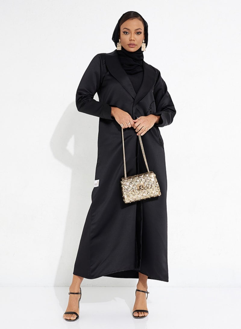 Rosette Abaya Black Jacket Embroidered Abaya  - Image 4