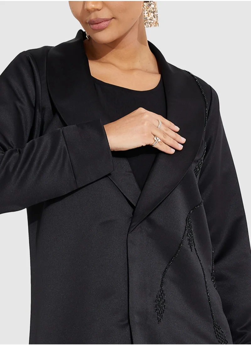 Rosette Abaya Black Jacket Embroidered Abaya