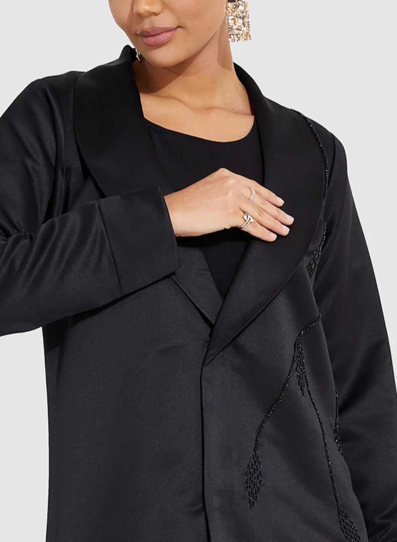 Rosette Abaya Black Jacket Embroidered Abaya  - Image 2