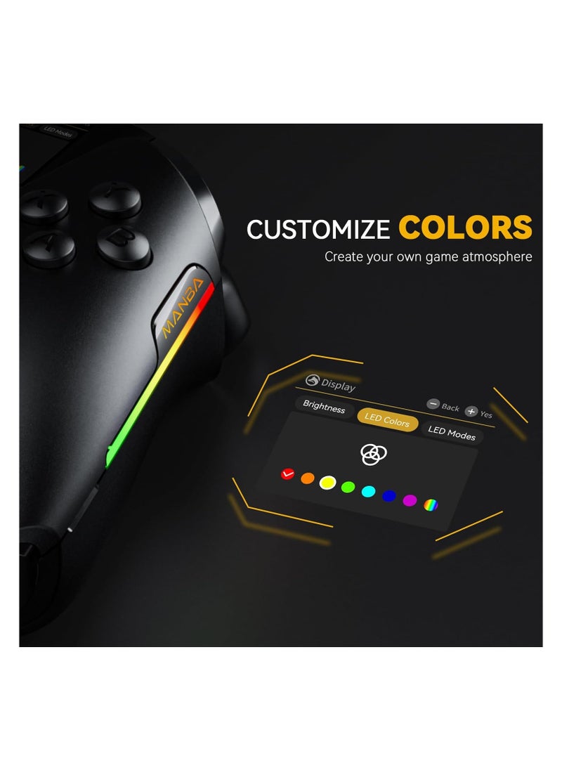 ManbaOne Interactive Screen Wireless Gaming Controller for Switch/PC/iOS/Android,Hall Effect Stick & Trigger,RGB Lighting,Remappable Buttons,1800mAh with Charging Dock (Black)