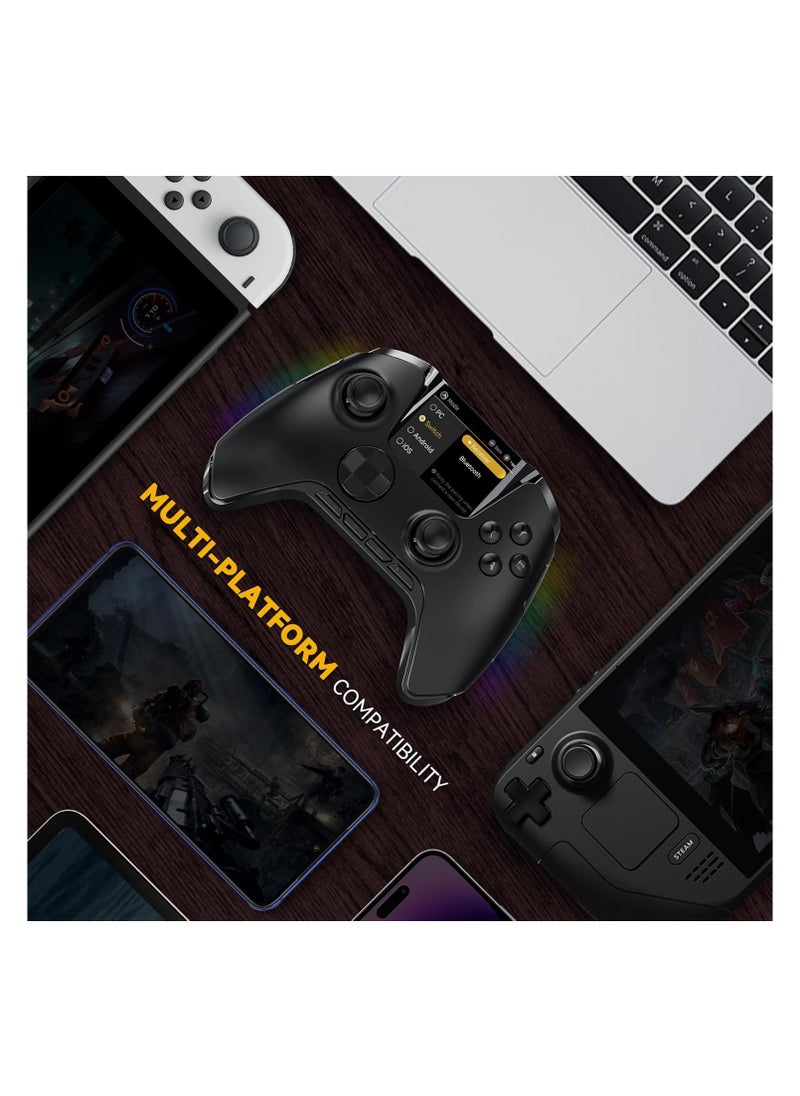 ManbaOne Interactive Screen Wireless Gaming Controller for Switch/PC/iOS/Android,Hall Effect Stick & Trigger,RGB Lighting,Remappable Buttons,1800mAh with Charging Dock (Black)