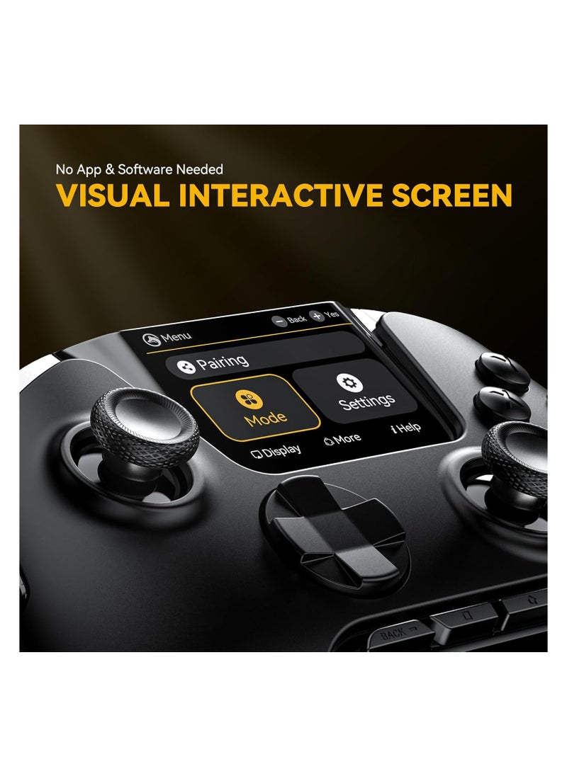 ManbaOne Interactive Screen Wireless Gaming Controller for Switch/PC/iOS/Android,Hall Effect Stick & Trigger,RGB Lighting,Remappable Buttons,1800mAh with Charging Dock (Black)