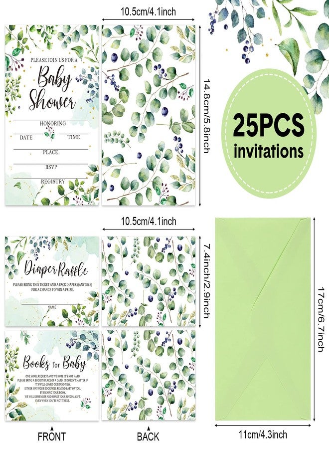 Leinuosen 25 Sets Greenery Baby Shower Invitations, Diaper Raffle Tickets, Baby Shower Book Request Cards with Envelopes for Engagement and Birthday Party Decorations - Image 2