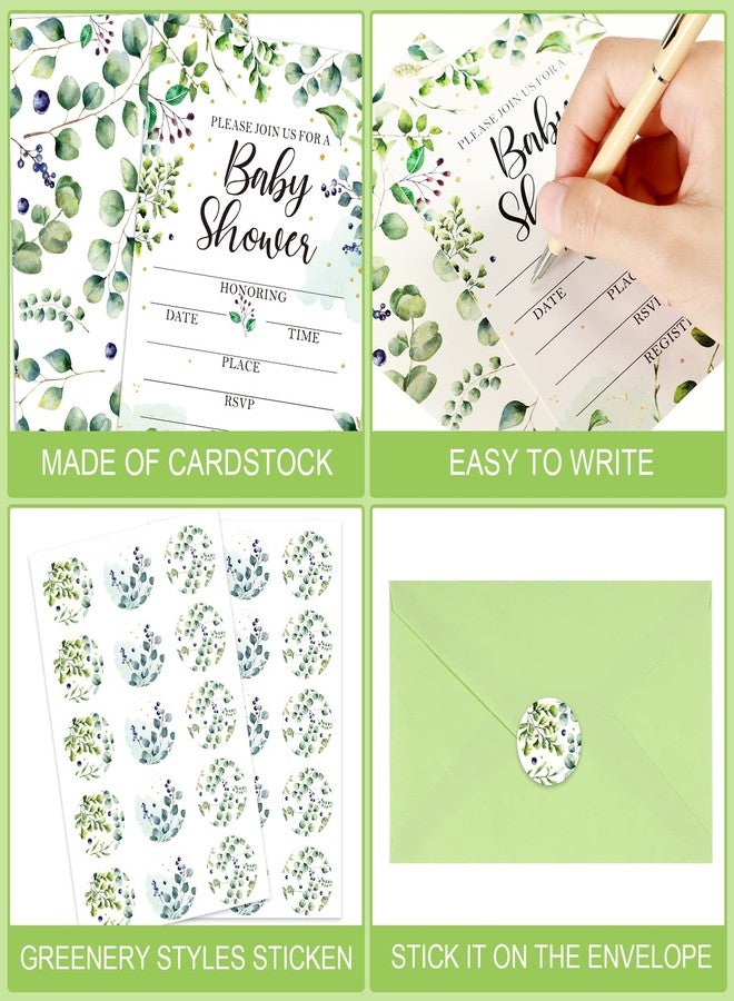 Leinuosen 25 Sets Greenery Baby Shower Invitations, Diaper Raffle Tickets, Baby Shower Book Request Cards with Envelopes for Engagement and Birthday Party Decorations - Image 3
