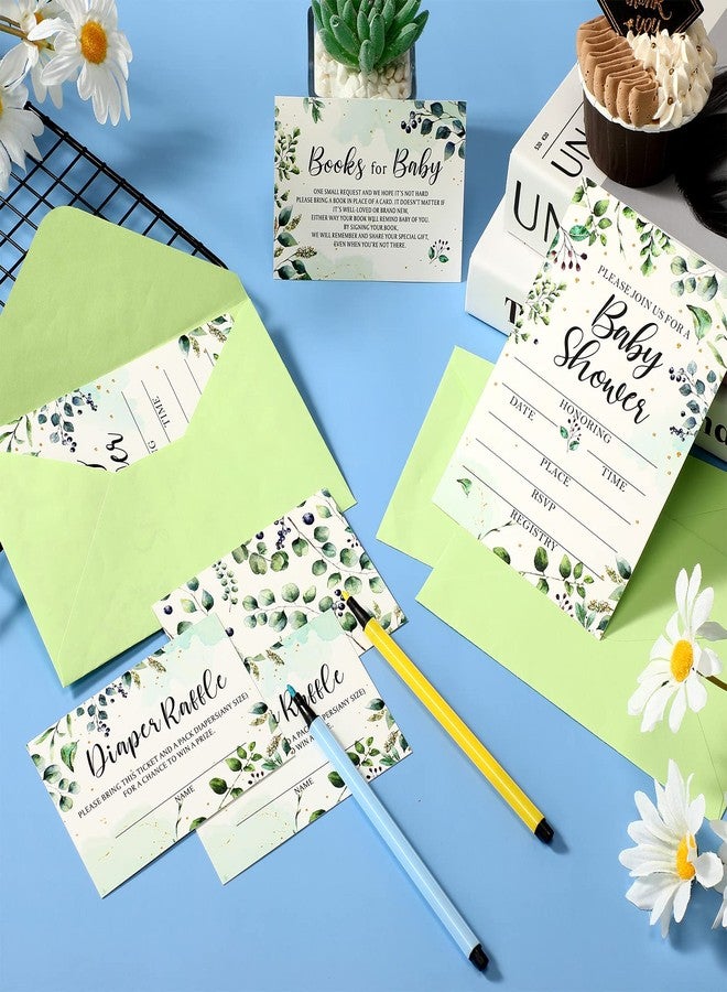 Leinuosen 25 Sets Greenery Baby Shower Invitations, Diaper Raffle Tickets, Baby Shower Book Request Cards with Envelopes for Engagement and Birthday Party Decorations - Image 4