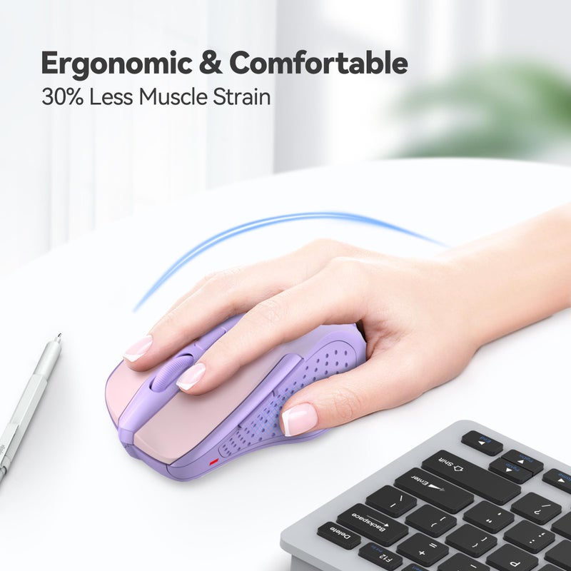 TECKNET Wireless Mouse, 2.4G Ergonomic Optical Mouse, Computer Mouse for Laptop, PC, Computer, Chromebook, Notebook, 6 Buttons, 24 Months Battery Life, 2600 DPI, 5 Adjustment Levels, Gradient Lavender - Image 3