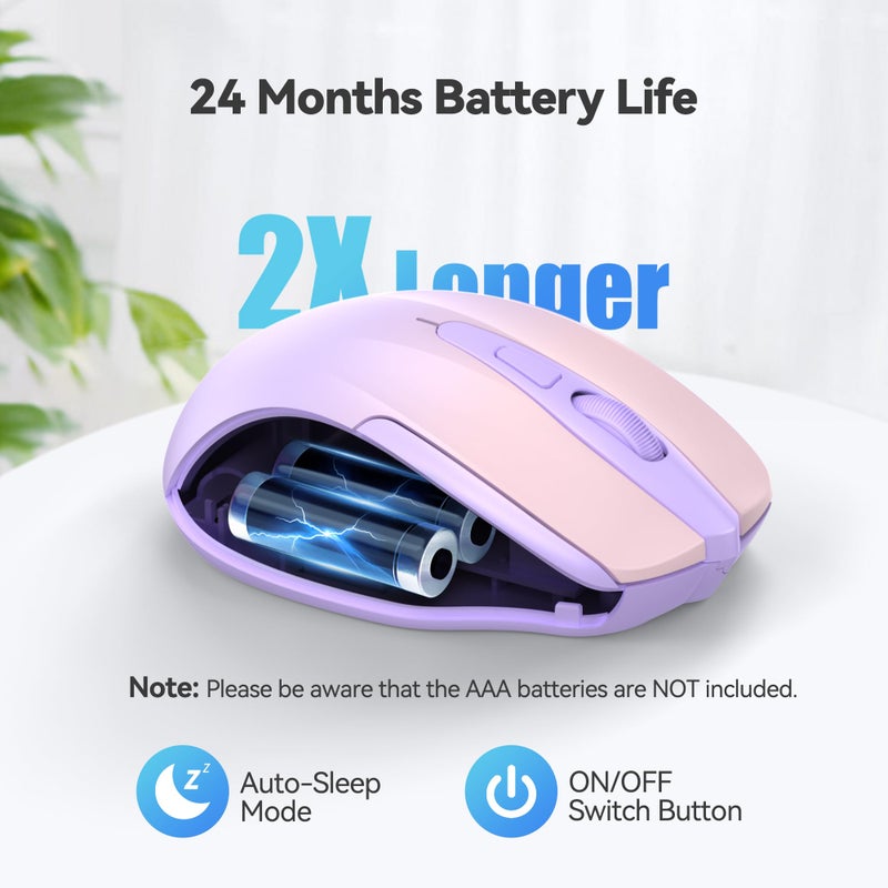 TECKNET Wireless Mouse, 2.4G Ergonomic Optical Mouse, Computer Mouse for Laptop, PC, Computer, Chromebook, Notebook, 6 Buttons, 24 Months Battery Life, 2600 DPI, 5 Adjustment Levels, Gradient Lavender - Image 5