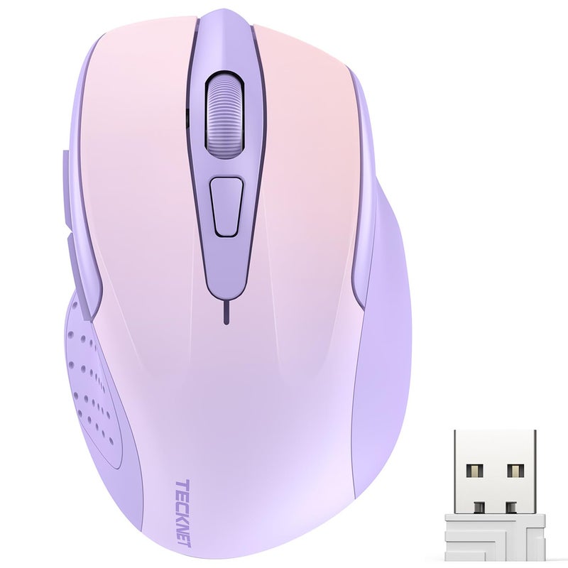 TECKNET Wireless Mouse, 2.4G Ergonomic Optical Mouse, Computer Mouse for Laptop, PC, Computer, Chromebook, Notebook, 6 Buttons, 24 Months Battery Life, 2600 DPI, 5 Adjustment Levels, Gradient Lavender - Image 1