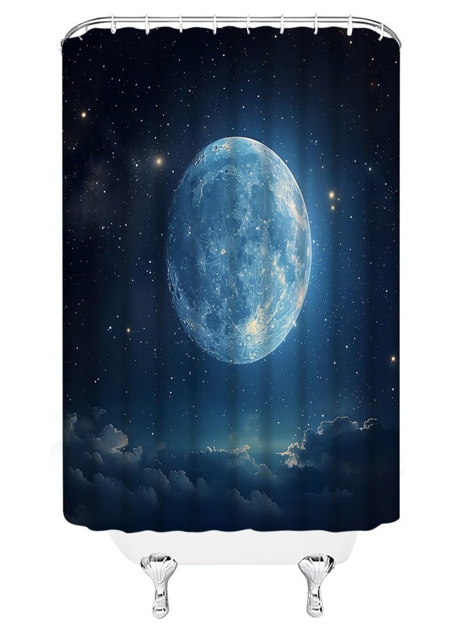 ABONAN ستارة حمام من قماش ABONAN بتصميم القمر والنجوم والسماء الليلية الخيالية والقمر المكتمل والسحابة السماوية والمجرة السماوية باللون الأزرق الداكن والأزرق الداكن، طقم ديكور حمام قوطي مع خطافات (70 بوصة عرض × 70 بوصة ارتفاع) - Image 3