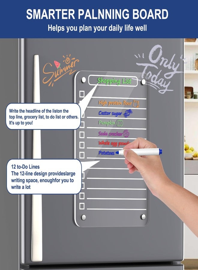 Pasenhome 2 Pcs Acrylic Magnetic Dry Erase Board for Fridge, 12"X8" Clear Magnetic to Do List White Board, Acrylic Dry Erase to Do List for Refrigerator, Magnet Whiteboard with 6 Markers - Image 2