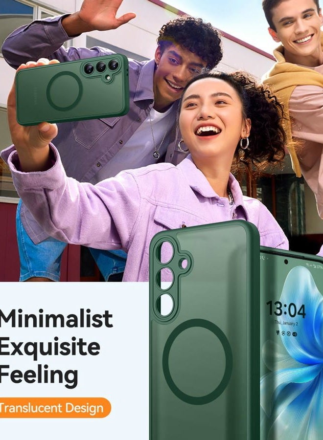 CANSHN Designed for Samsung Galaxy S24 FE Case [Full Camera Protection] [Compatible with MagSafe] Translucent Matte Shockproof Protective Phone Cover 6.7 Inch - Deep Green - Image 4
