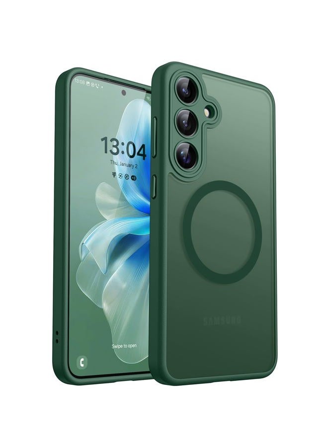 CANSHN Designed for Samsung Galaxy S24 FE Case [Full Camera Protection] [Compatible with MagSafe] Translucent Matte Shockproof Protective Phone Cover 6.7 Inch - Deep Green - Image 1
