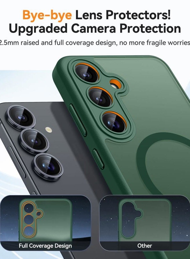 CANSHN Designed for Samsung Galaxy S24 FE Case [Full Camera Protection] [Compatible with MagSafe] Translucent Matte Shockproof Protective Phone Cover 6.7 Inch - Deep Green - Image 3