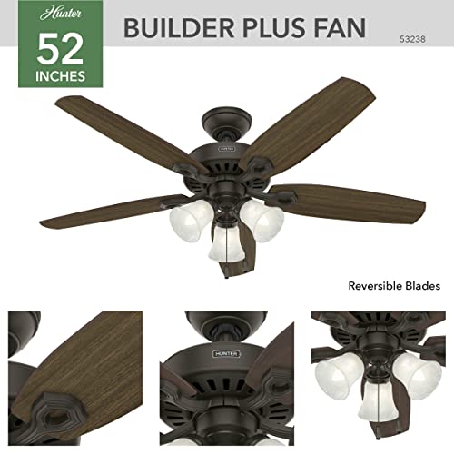 Hunter 52 inch Indoor Ceiling Fan with LED Lights - Bronze Ceiling Fan with Pull Chain, For Bedroom or Living Room, Standard Mount, No Remote, 5 Blades, Includes Bulbs - Builder Plus 53238, New Bronze - Image 2