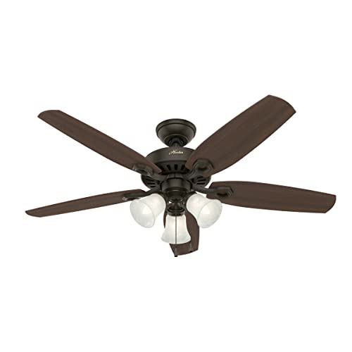 Hunter 52 inch Indoor Ceiling Fan with LED Lights - Bronze Ceiling Fan with Pull Chain, For Bedroom or Living Room, Standard Mount, No Remote, 5 Blades, Includes Bulbs - Builder Plus 53238, New Bronze - Image 1