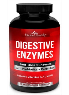 Divine Bounty Digestive Enzymes with Probiotics & Prebiotics - Digestive Enzyme Supplements w Lipase, Amylase, Bromelain - Support a Healthy Digestive Tract for Men and Women – 90 Vegetarian Capsules  - Image 1