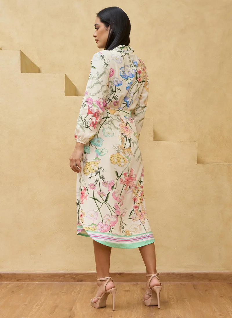 Couturelabs Multicolored Printed Shirt Belted Dress