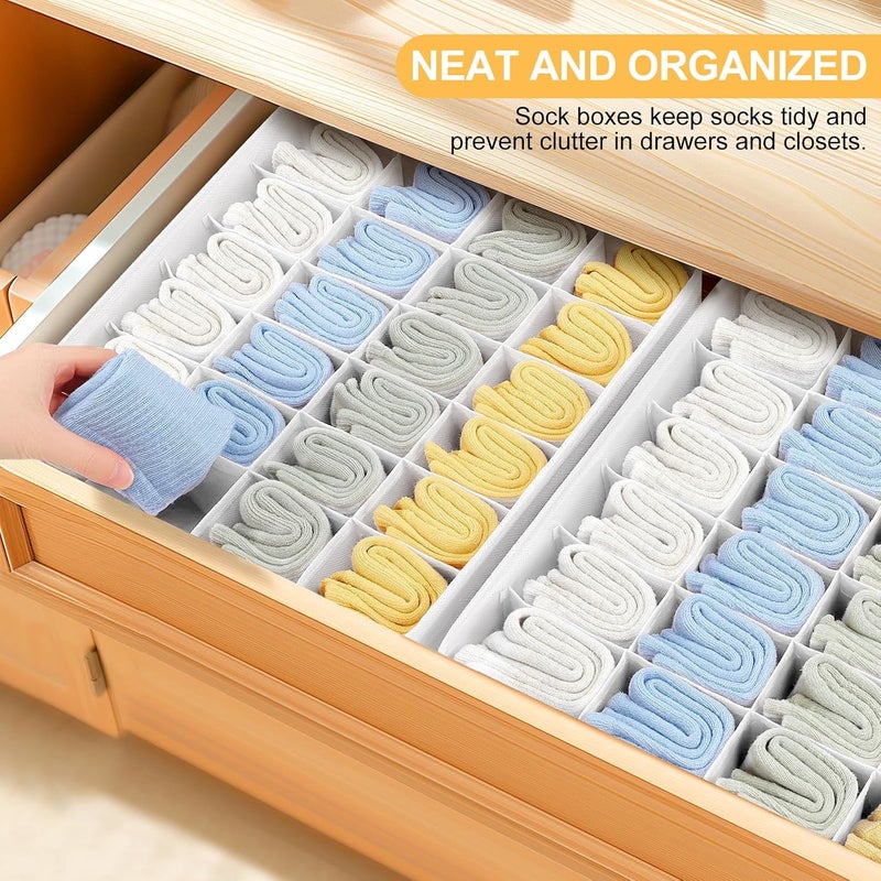 Easortm Sock Organizer 4 Pack, 24 Cell Foldable Underwear & Sock Storage, Drawer Organizer for Ties, Belts. (White) - Image 3