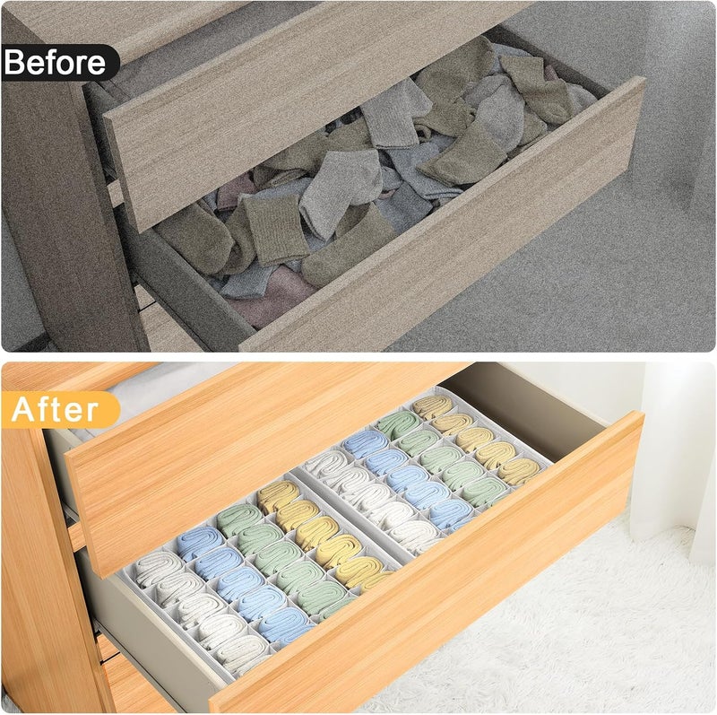 Easortm Sock Organizer 4 Pack, 24 Cell Foldable Underwear & Sock Storage, Drawer Organizer for Ties, Belts. (White) - Image 5