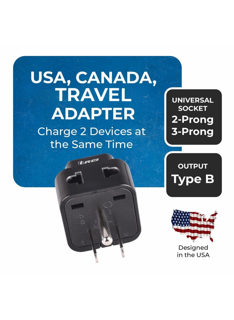 OREI OREI India to Canada USA Travel Adapter Philippines Type B Plug 2 in 1 Perfect for Laptop Chargers CE RoHS Black  - Image 2