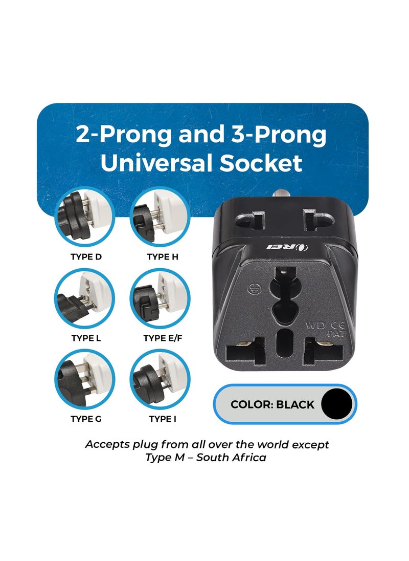 OREI OREI India to Canada USA Travel Adapter Philippines Type B Plug 2 in 1 Perfect for Laptop Chargers CE RoHS Black  - Image 3