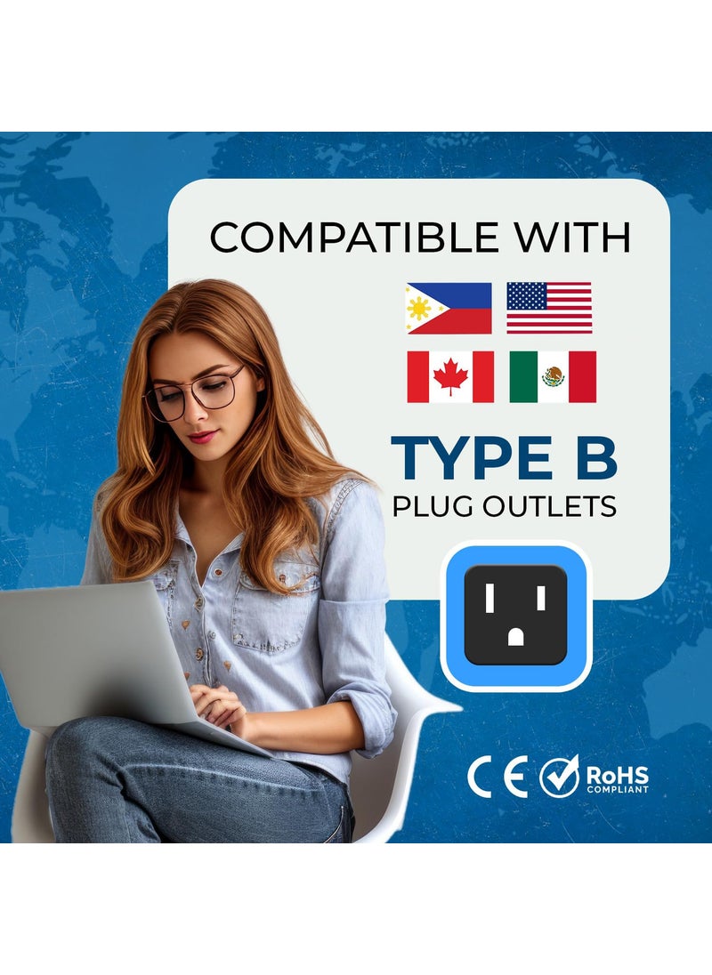 OREI OREI India to Canada USA Travel Adapter Philippines Type B Plug 2 in 1 Perfect for Laptop Chargers CE RoHS Black  - Image 5
