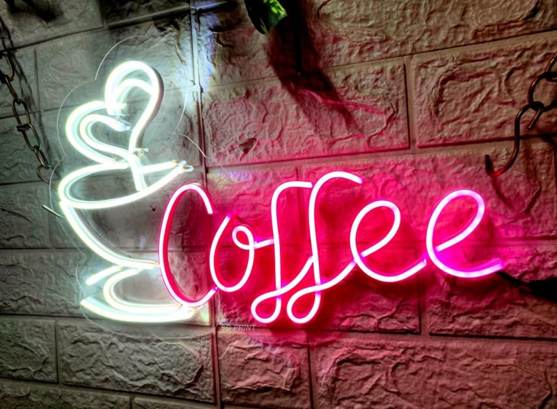 SG PRINT Coffee neon Sign for Room Decor Birthday Anniversary Party Room Home Wall Decor neon LightSign for Restaurant Bedroom bar Cafe and Club12x18 inches Pink White  - Image 3