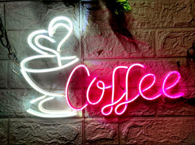 SG PRINT Coffee neon Sign for Room Decor Birthday Anniversary Party Room Home Wall Decor neon LightSign for Restaurant Bedroom bar Cafe and Club12x18 inches Pink White  - Image 1