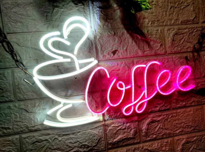 SG PRINT Coffee neon Sign for Room Decor Birthday Anniversary Party Room Home Wall Decor neon LightSign for Restaurant Bedroom bar Cafe and Club12x18 inches Pink White  - Image 5