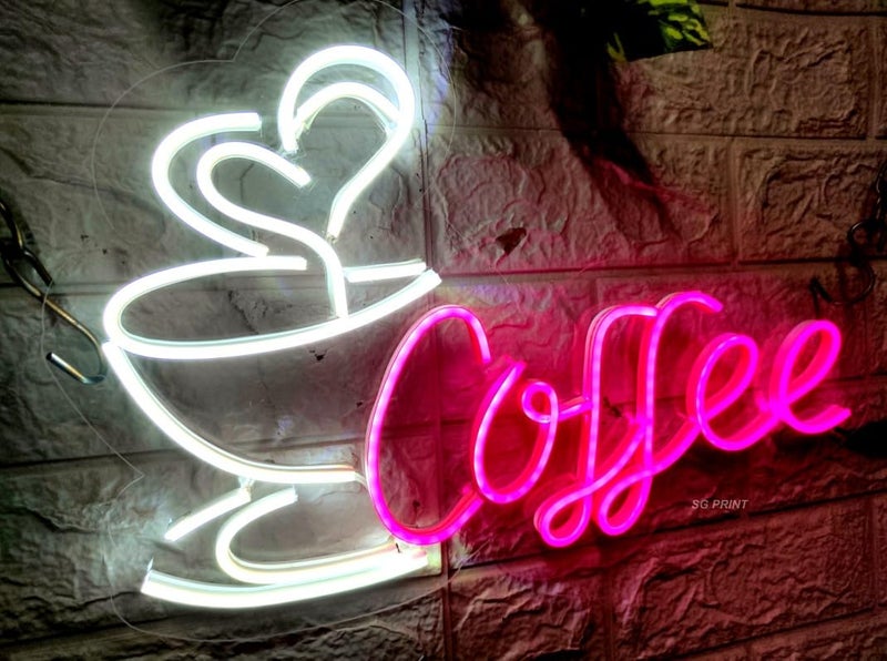 SG PRINT Coffee neon Sign for Room Decor Birthday Anniversary Party Room Home Wall Decor neon LightSign for Restaurant Bedroom bar Cafe and Club12x18 inches Pink White  - Image 4