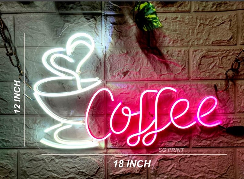 SG PRINT Coffee neon Sign for Room Decor Birthday Anniversary Party Room Home Wall Decor neon LightSign for Restaurant Bedroom bar Cafe and Club12x18 inches Pink White  - Image 2
